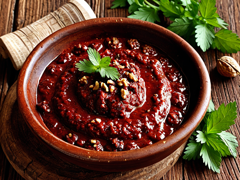 Ароматный ткемали из красной алычи с грецкими орехами