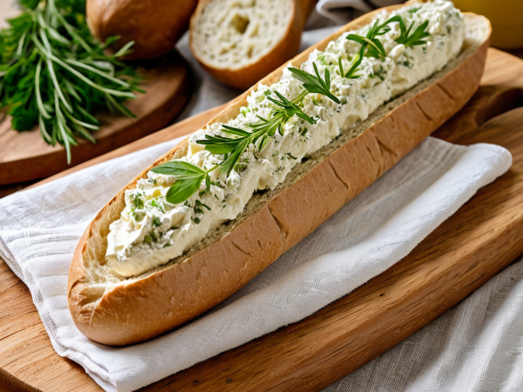 Домашний багет с мягким сыром и зеленью