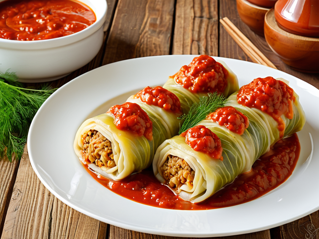 Голубцы классические с мясом и рисом в томатной заливке