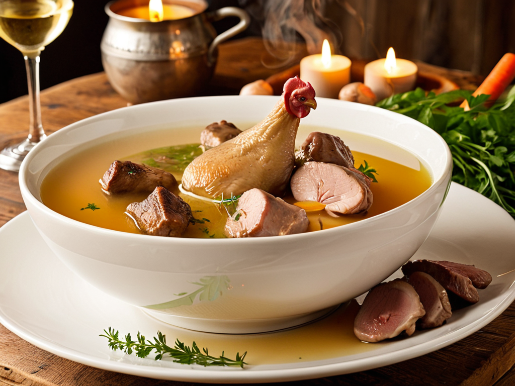 Бульон с куриными потрохами и белым вином