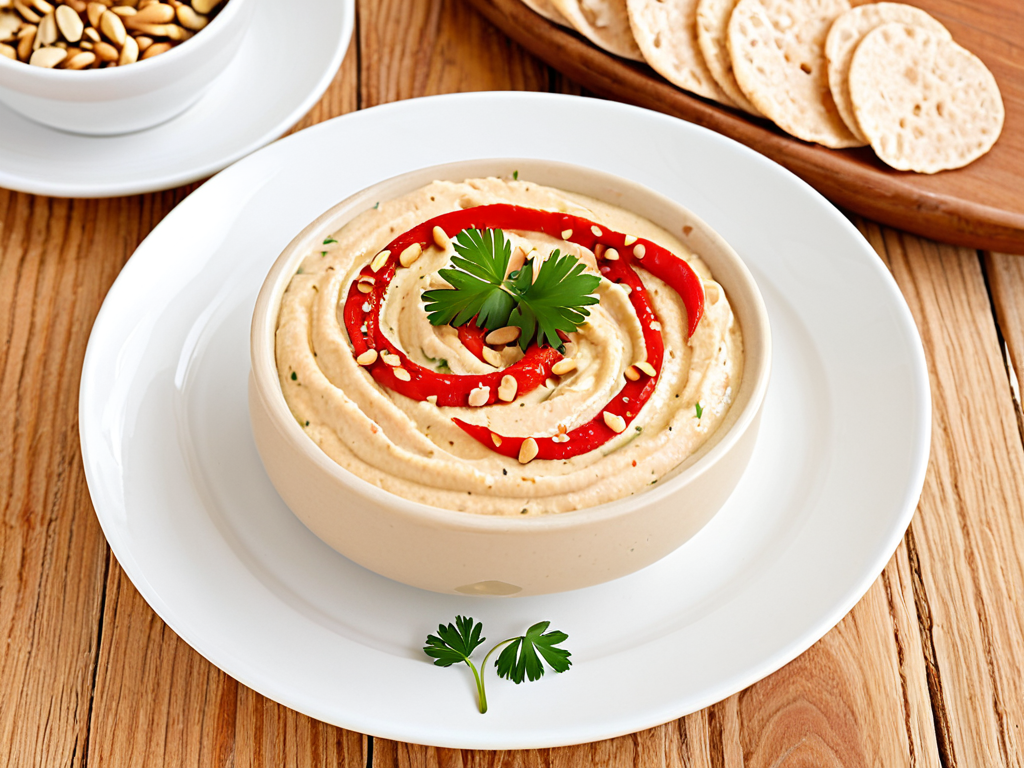 Хумус с запеченным перцем и кедровыми орешками