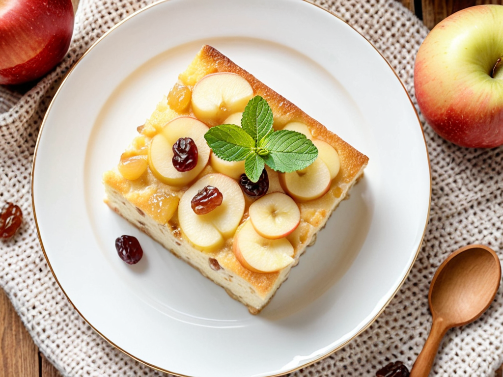 Творожный пудинг с яблоками и изюмом в духовке