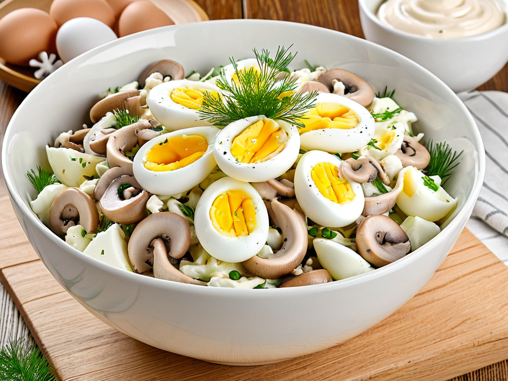 Салат из кальмаров с грибами и яйцом — нежное сочетание