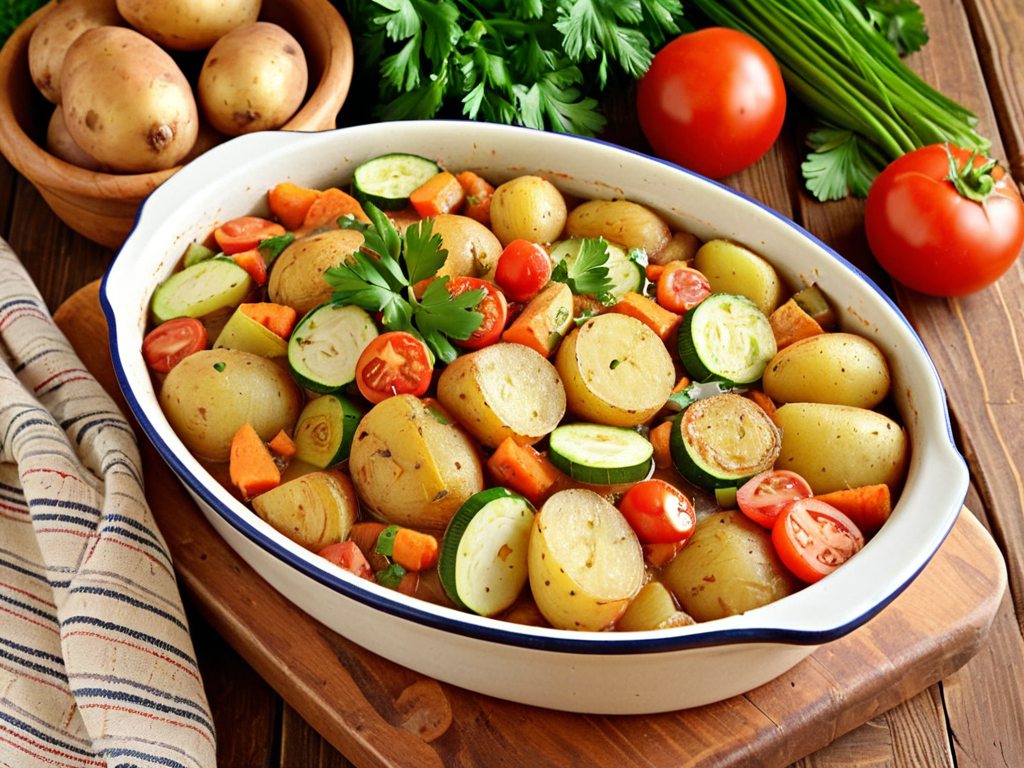 Картофель, тушеный с кабачками в духовке