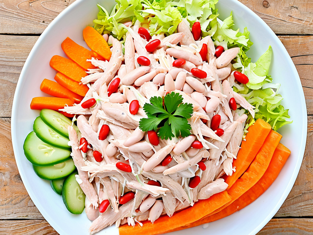 Салат с курицей, свежей морковью и двумя видами фасоли