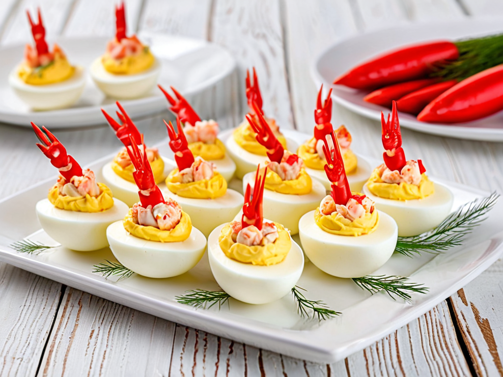 Фаршированные яйца с сыром и крабовыми палочками