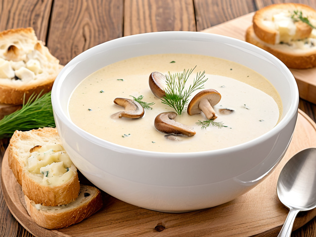 Нежный сырный суп-пюре с курицей и грибами